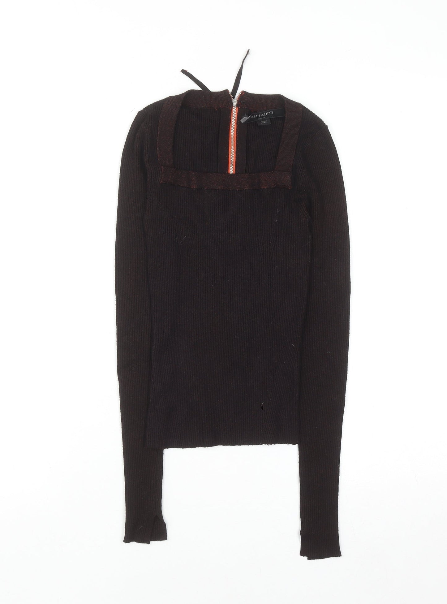AllSaints Women's Brown Slim Fit Cropped Knit Top Size S