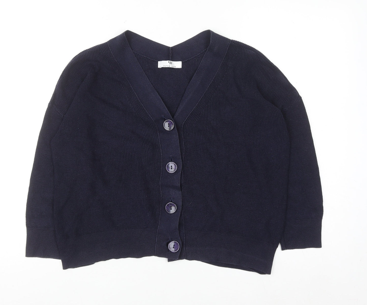 Petite Amalie Women's Navy Cotton Cardigan Size 14 V-Neck Button Front
