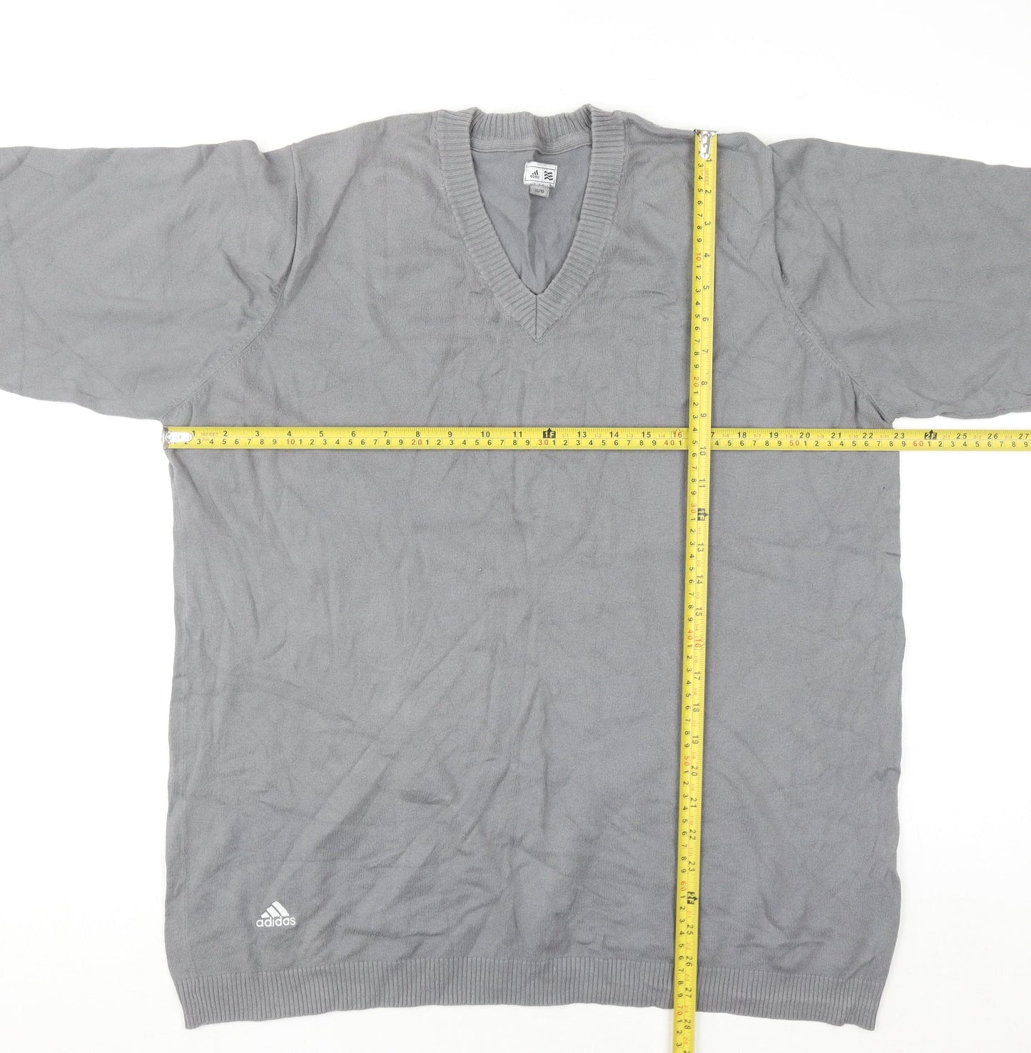 Adidas Mens Grey XL V-Neck Cotton Knit Pullover Jumper
