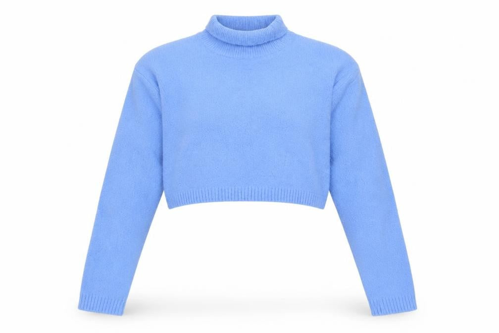 Zara Women's Blue Mock Neck Cropped Jumper Size S Viscose Blend
