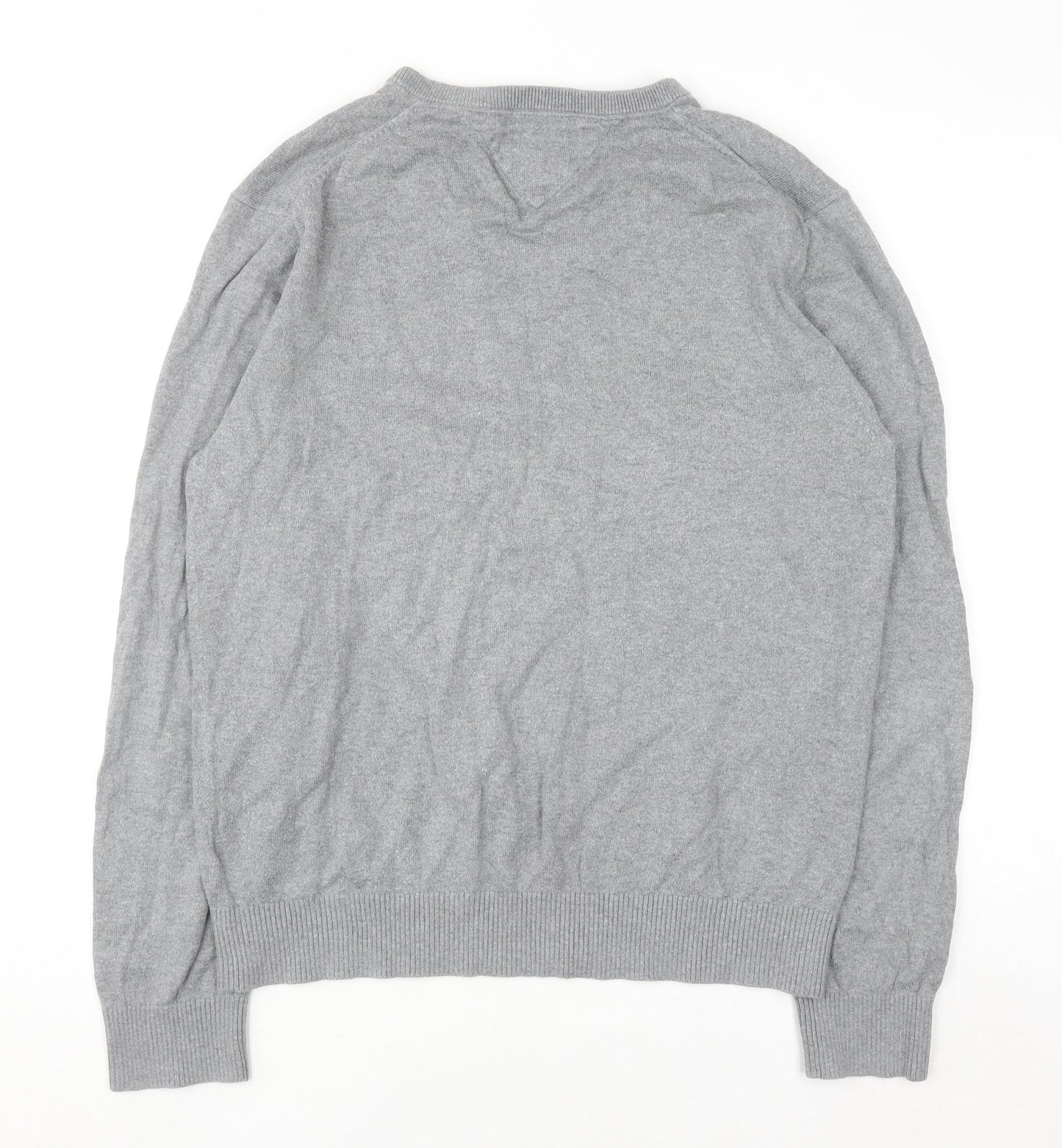 Tommy Hilfiger Men's Grey Cotton Cashmere V-Neck Jumper Size L