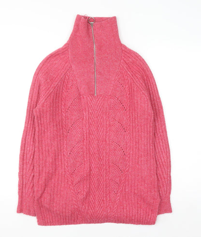 Marks & Spencer Womens Pink High Neck Half Zip Jumper Size S