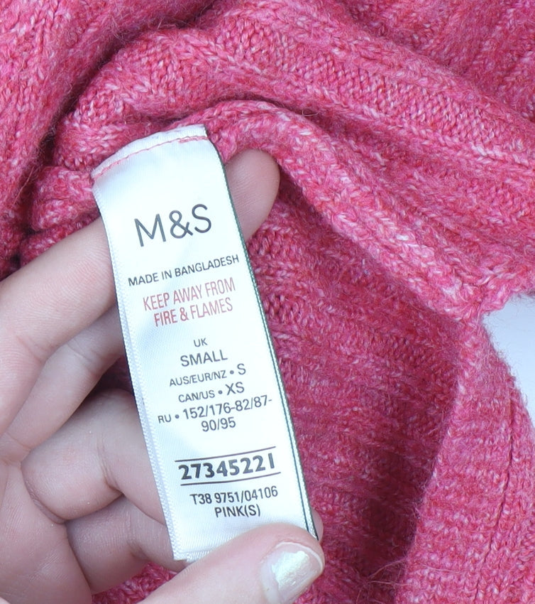 Marks and Spencer Womens Pink High Neck Half Zip Jumper Size S