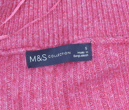 Marks & Spencer Womens Pink High Neck Half Zip Jumper Size S