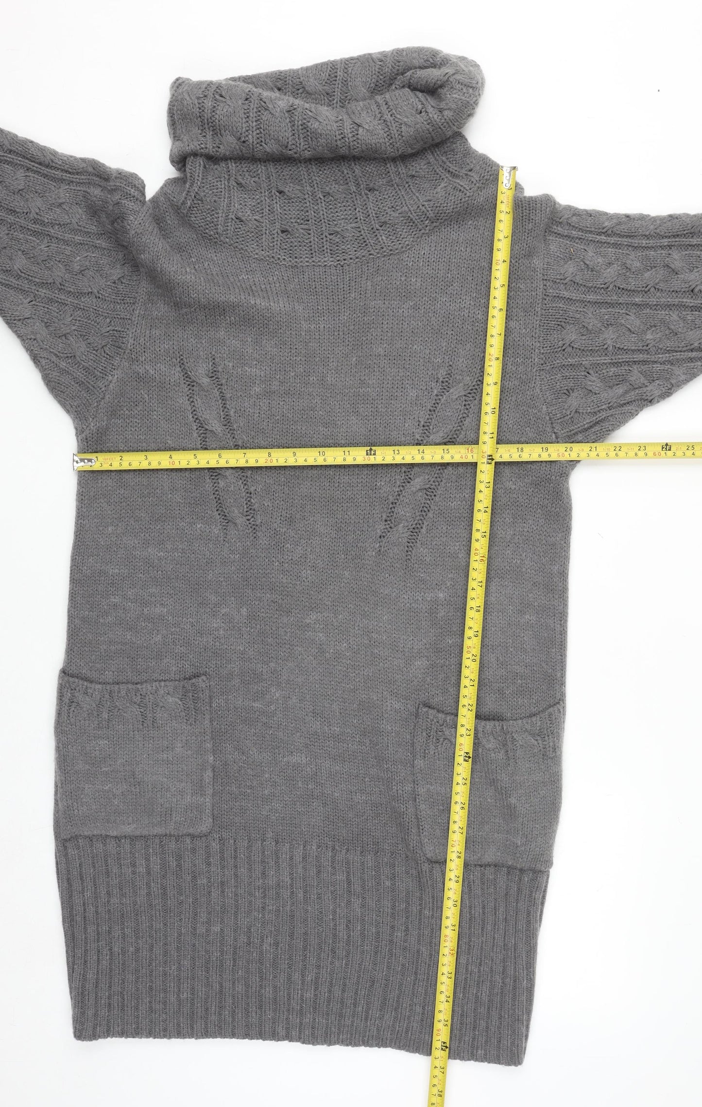 Marks and Spencer Women’s Grey Roll Neck Jumper Dress Size 16 Knit