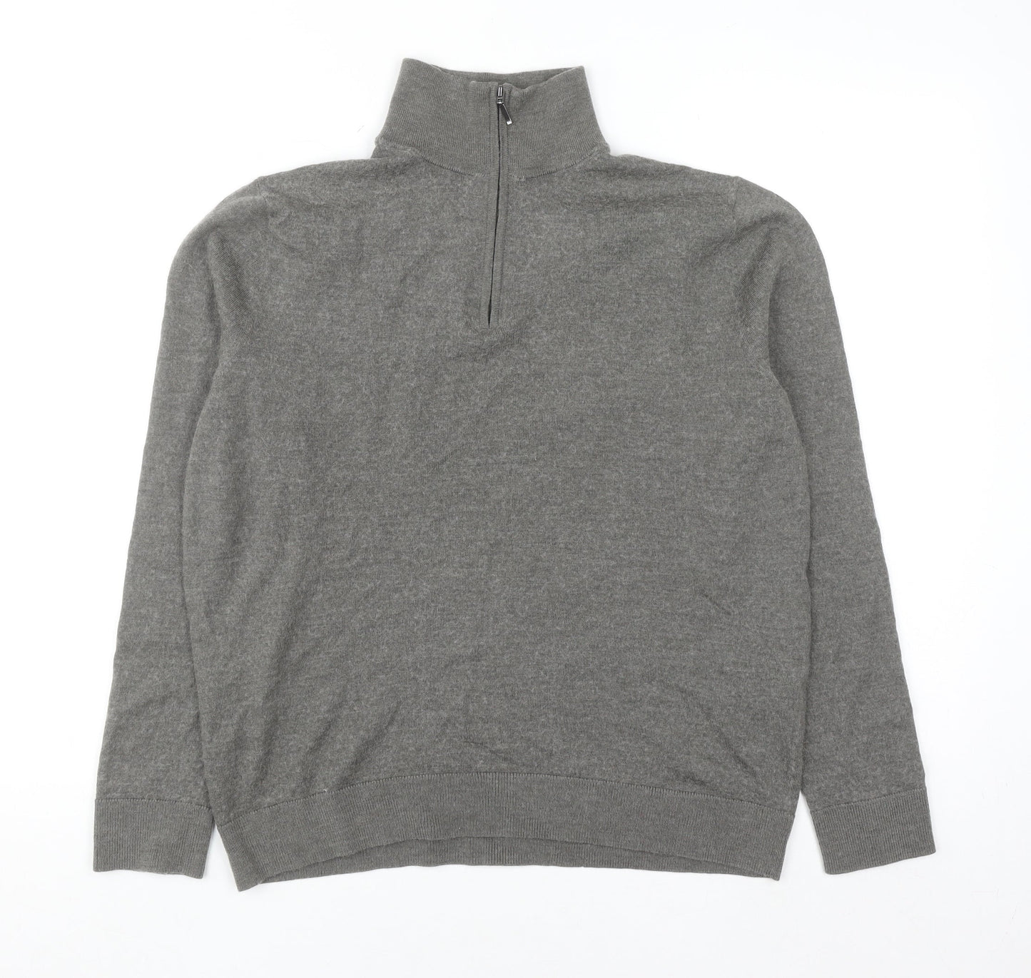 Moss Mens Grey Wool Blend 1/2 Zip High Neck Jumper Size L
