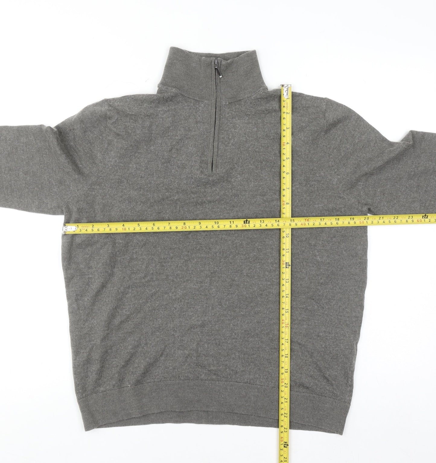 Moss Mens Grey Wool Blend 1/2 Zip High Neck Jumper Size L