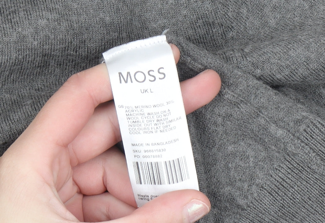 Moss Mens Grey Wool Blend 1/2 Zip High Neck Jumper Size L