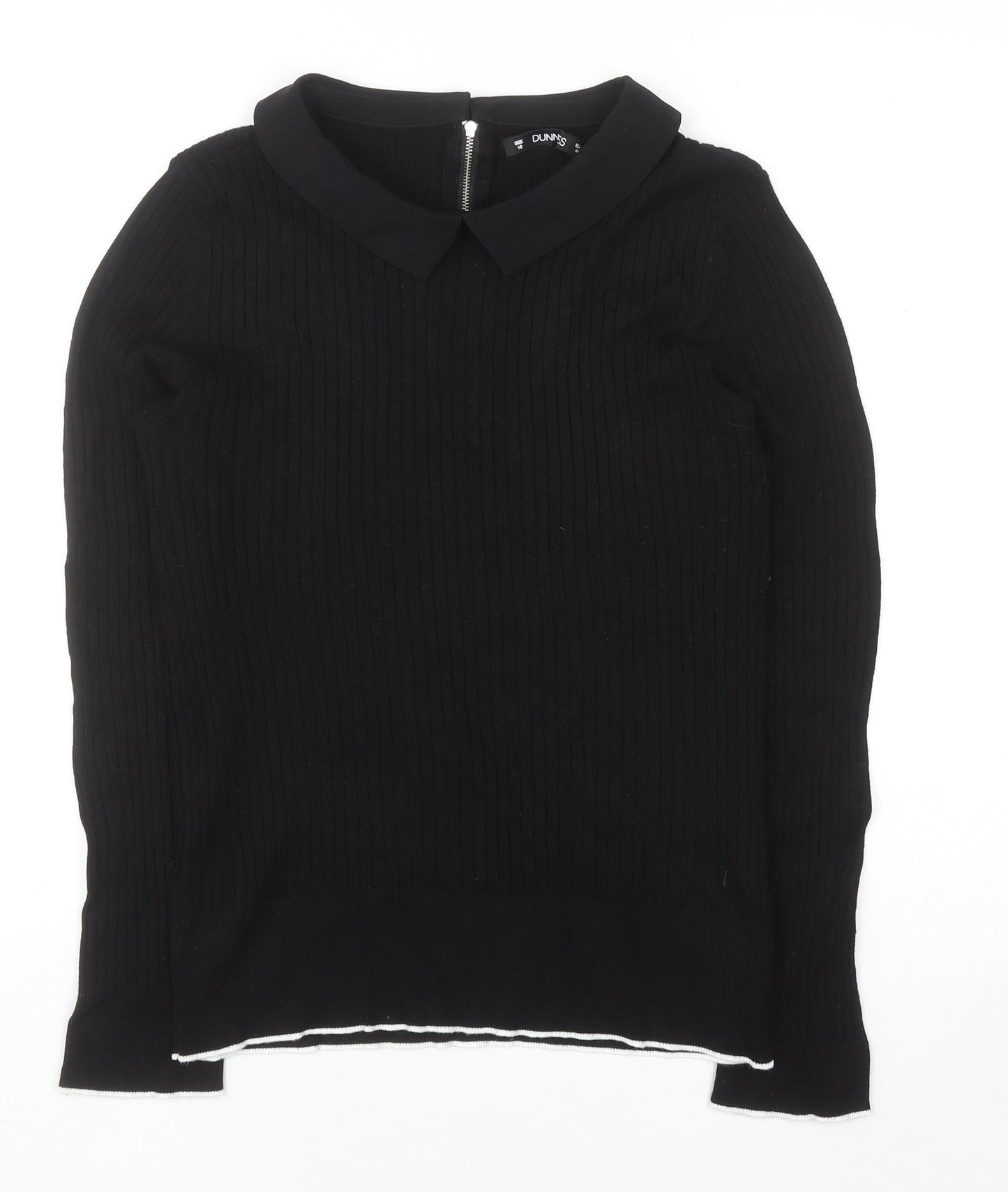 Dunnes Women's Black Collared Knit Long Sleeve Blouse Size 16