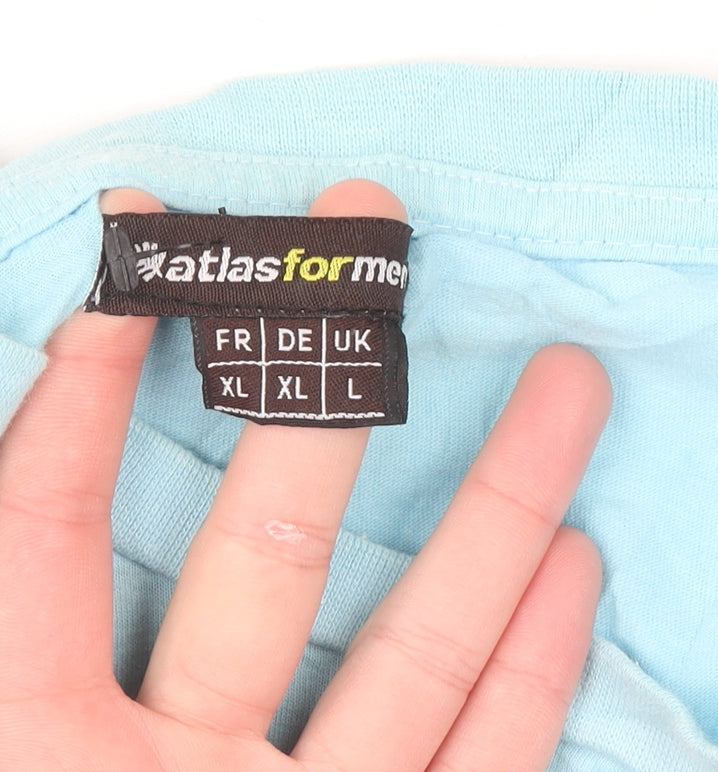 Atlas For Men Light Blue Tribal Graphic Cotton T-Shirt L Men