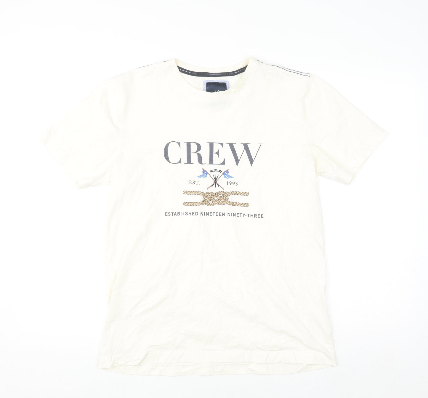 Crew Clothing Company Men's Beige Nautical Graphic Cotton T-Shirt Size M