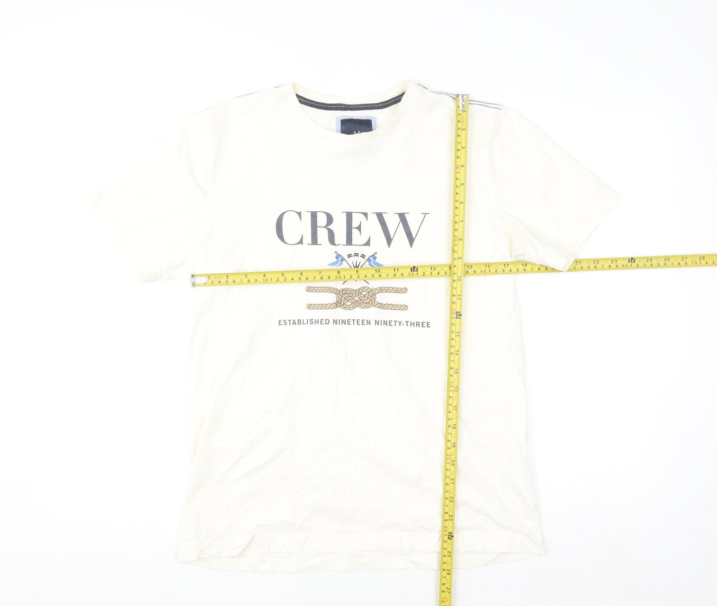 Crew Clothing Company Men's Beige Nautical Graphic Cotton T-Shirt Size M