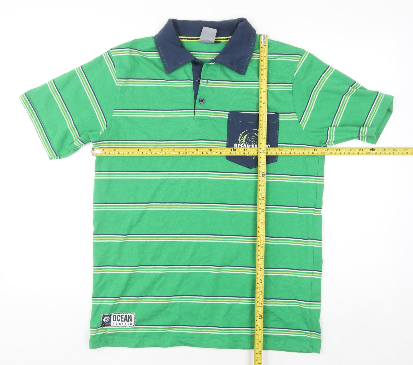 Ocean Pacific Men's Green Striped Polo Shirt M Regular Fit