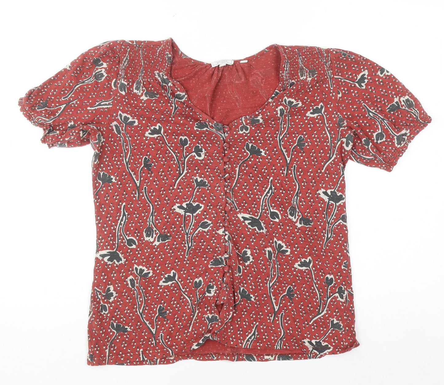 Fat Face Women's Red Floral Short Sleeve Tunic Blouse Size 8