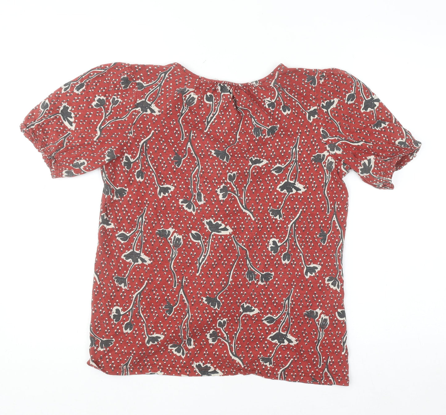 Fat Face Women's Red Floral Short Sleeve Tunic Blouse Size 8