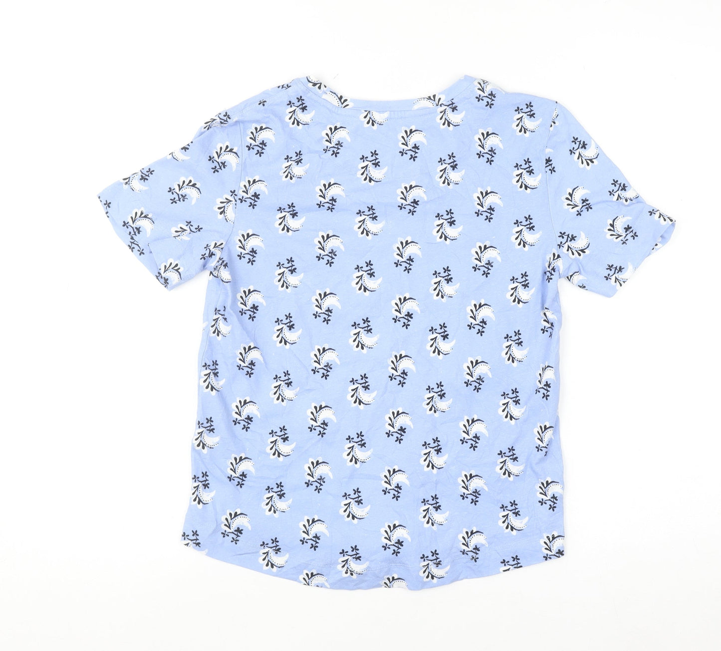 Marks and Spencer Per Una Women's Blue Floral Cotton Linen T-Shirt Size 6