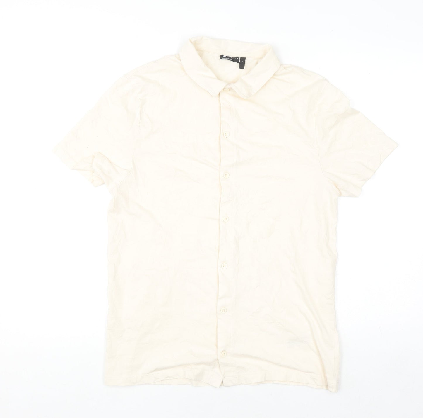 ASOS Design Men's Beige Cotton Short Sleeve Button-Up Shirt M