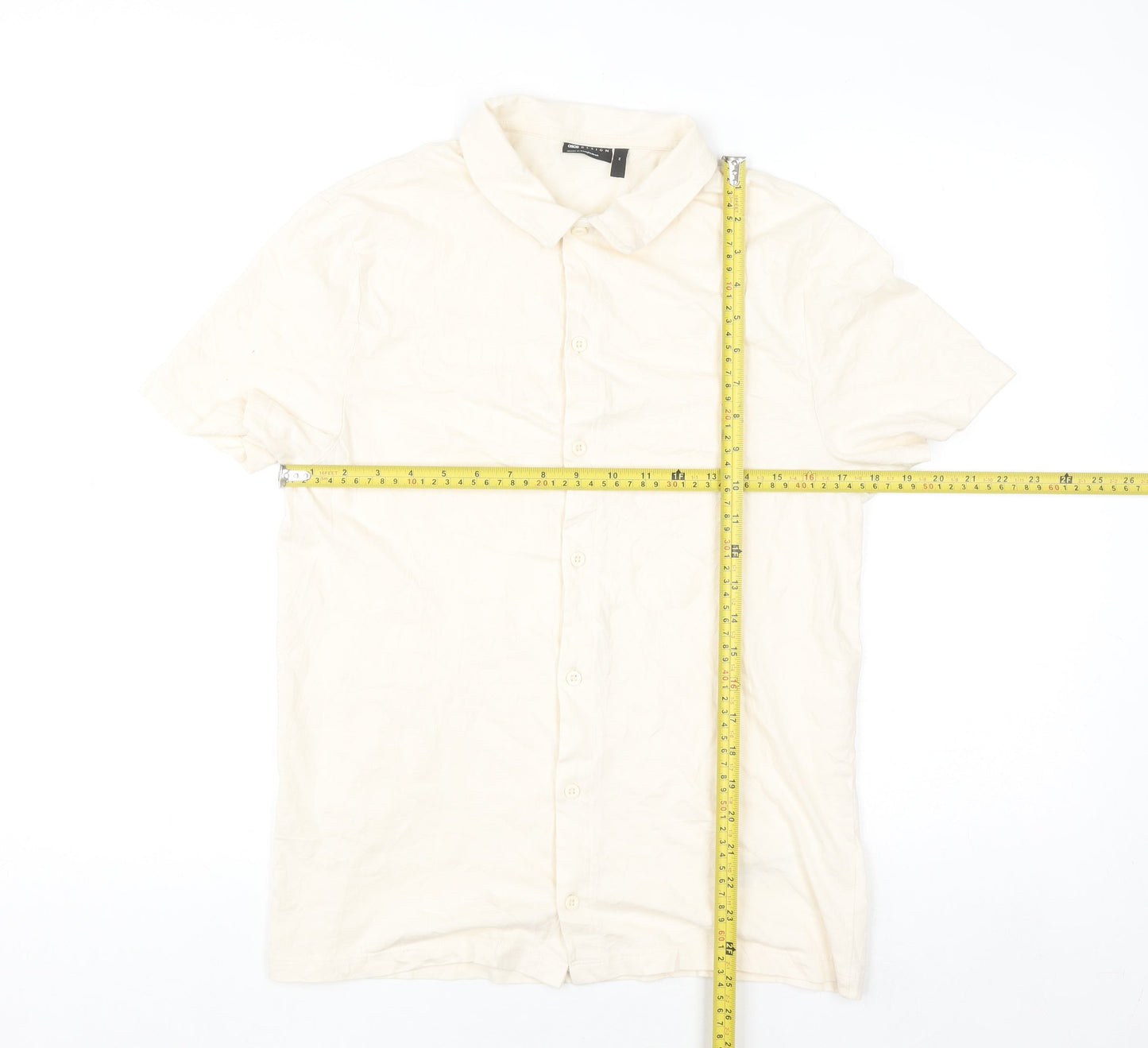 ASOS Design Men's Beige Cotton Short Sleeve Button-Up Shirt M
