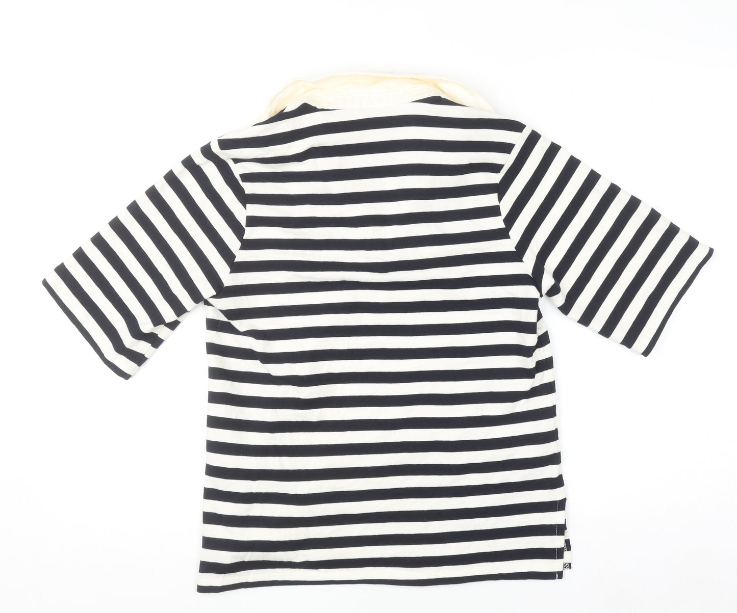 Tu Women’s Black & White Striped Collared T-Shirt Size 6 100% Cotton
