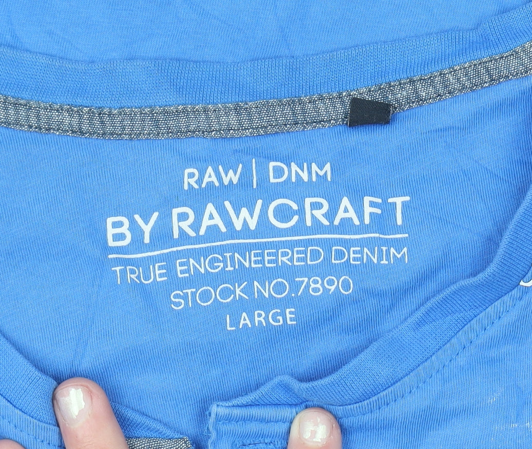 Rawcraft Men's Blue Henley Short Sleeve Cotton T-Shirt Size L