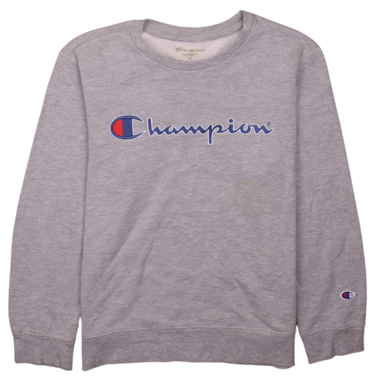 Champion Men's Grey Logo Crew Neck Fleece Sweatshirt Size M