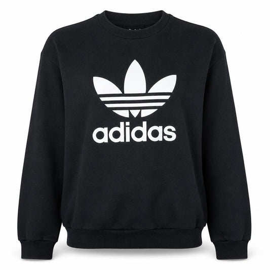 Adidas Women Black Crew Neck Pullover Sweatshirt UK 10 Logo Print