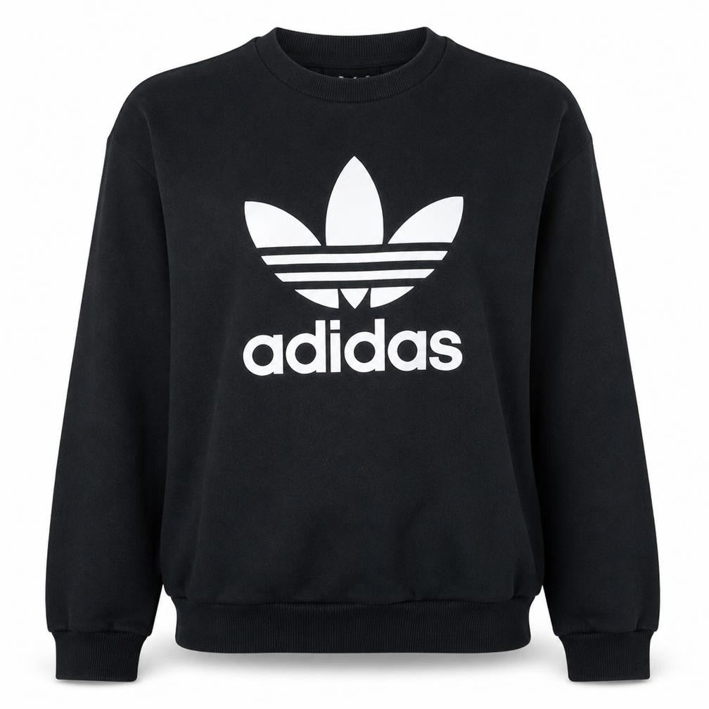 Adidas Women Black Crew Neck Pullover Sweatshirt UK 10 Logo Print