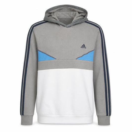 Adidas Men's Grey Blue White Pullover Hoodie Size M Sports Fleece
