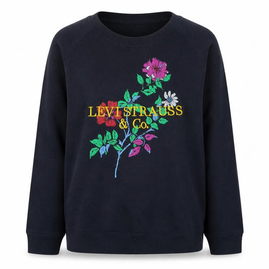 Levi's Women Black Pullover Sweatshirt 2XS Floral Embroidered Logo Cotton