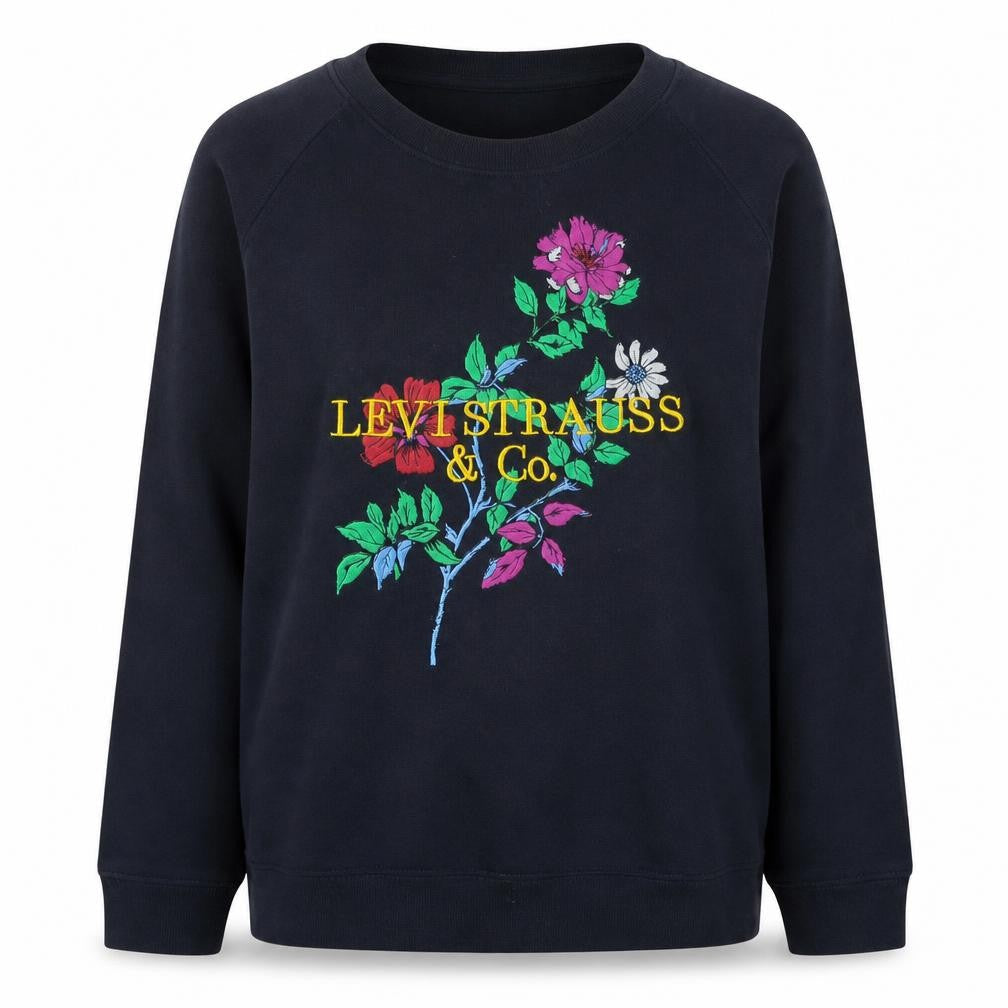 Levi's Women Black Pullover Sweatshirt 2XS Floral Embroidered Logo Cotton