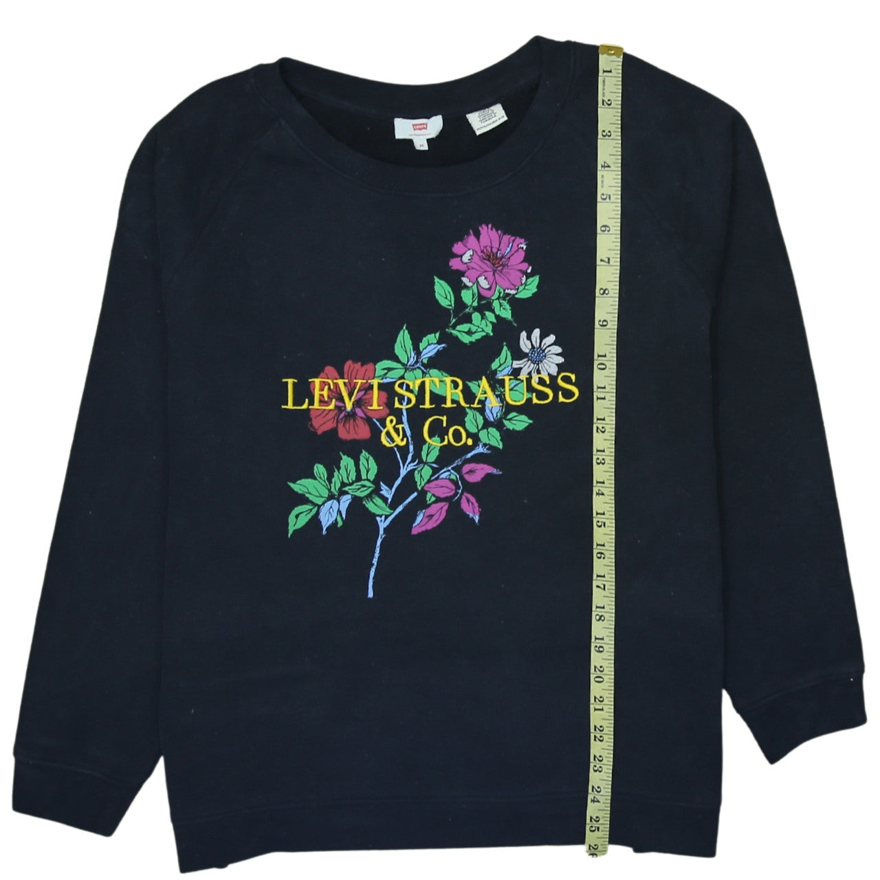 Levi's Women Black Pullover Sweatshirt 2XS Floral Embroidered Logo Cotton