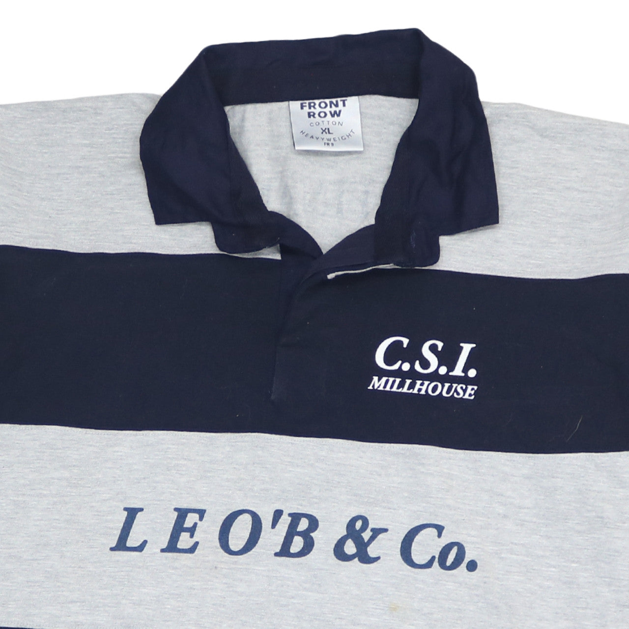 Front Row Mens Blue & Grey Striped Heavyweight Cotton Rugby Polo Shirt XL