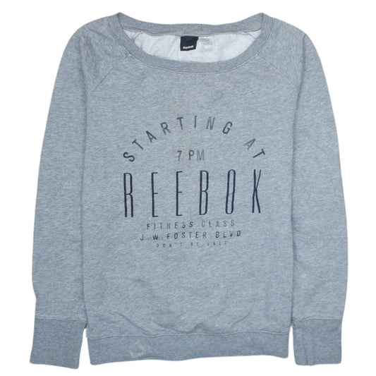 Reebok Womens Grey Cotton Blend Crew Neck Pullover Sweatshirt M