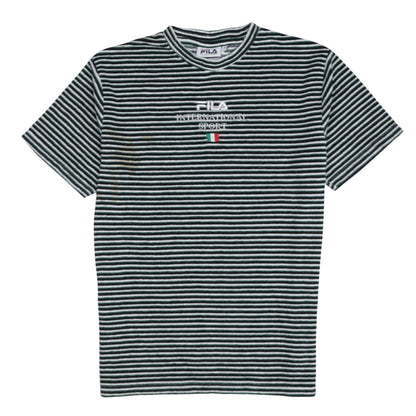 Additional front view of Fila Men’s Green Striped Embroidered Sports T-Shirt, size S, Retro Style