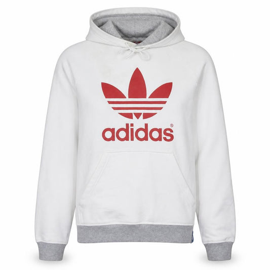 Adidas Women White Hoodie Medium Pullover with Red Trefoil Logo