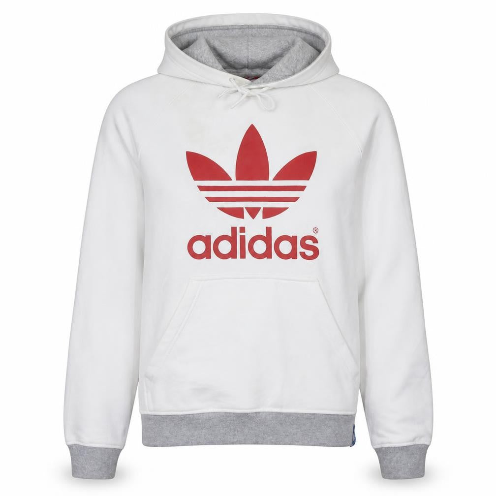 Adidas Women White Hoodie Medium Pullover with Red Trefoil Logo