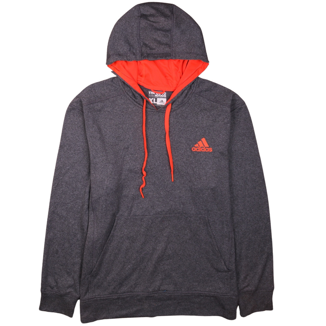 adidas Men's Grey XL Pullover Hoodie with Red Logo and Drawstring