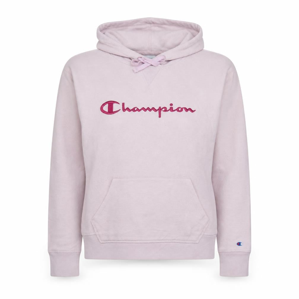 Champion Womens Pink Pullover Hoodie L Embroidered Logo Cotton Blend