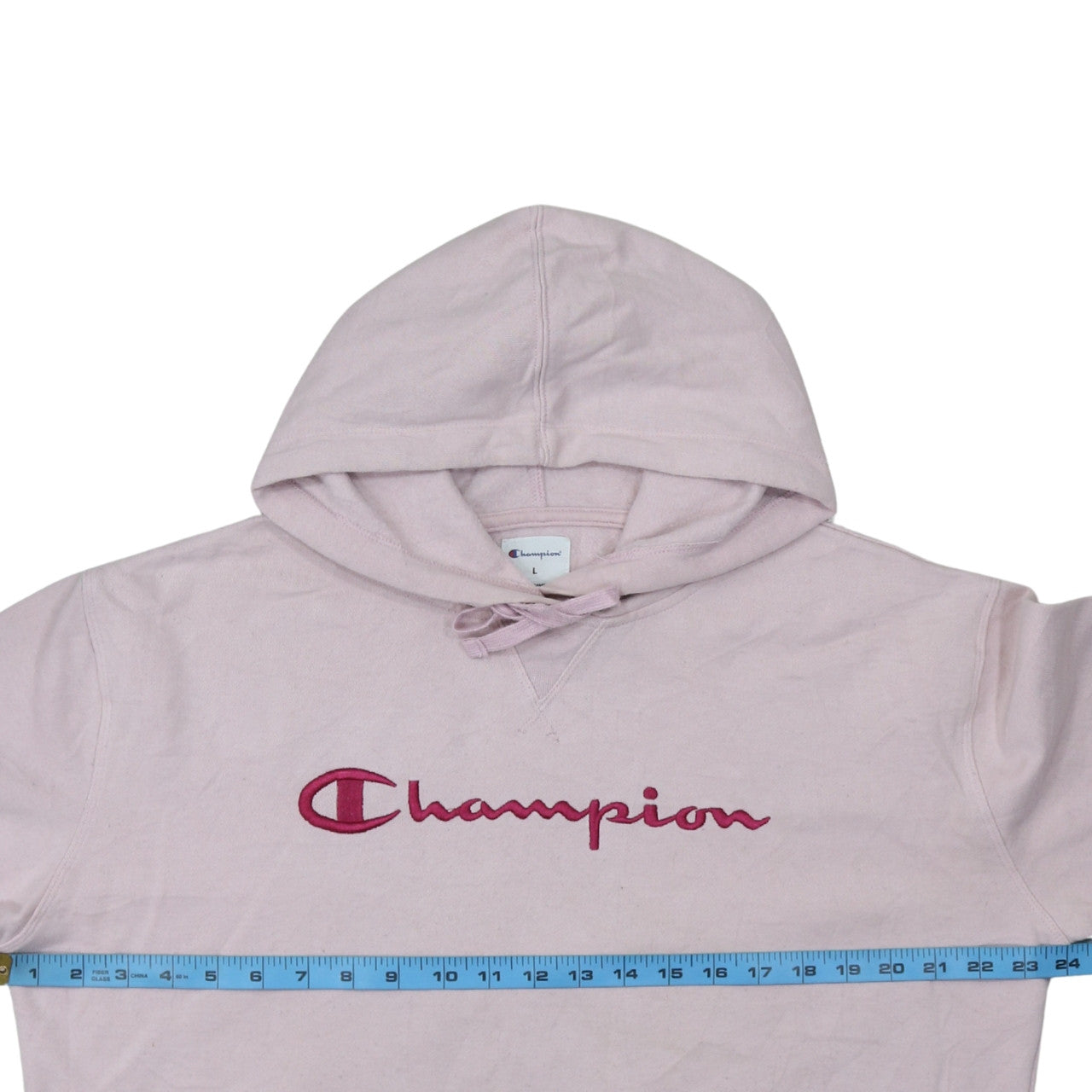 Champion Womens Pink Pullover Hoodie L Embroidered Logo Cotton Blend