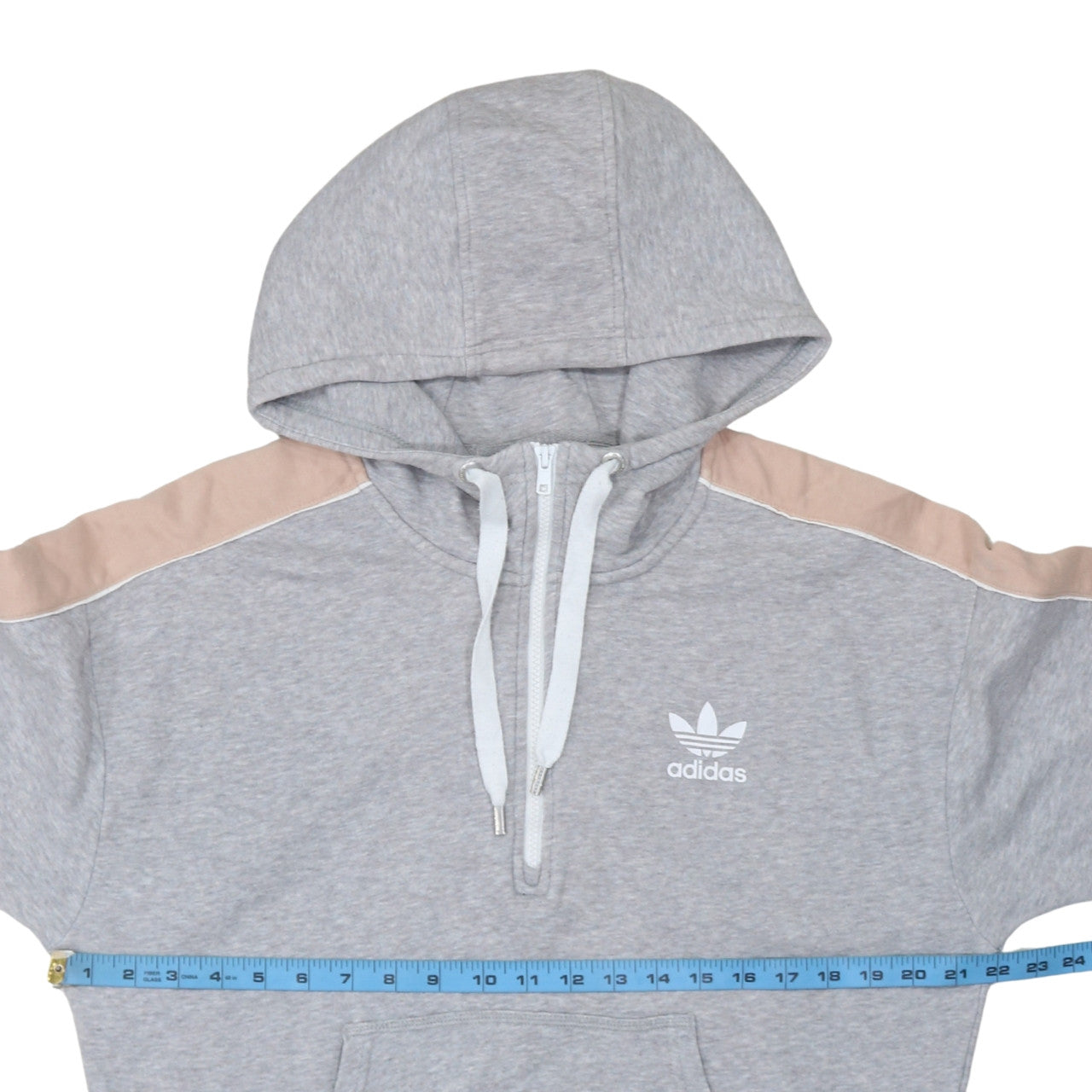 adidas Womens Grey 1/2 Zip Hooded Sweatshirt Size 12 Regular