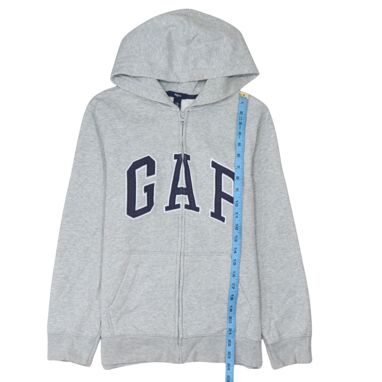 GapKids Boys Grey Full Zip Hoodie Size 13 Years Cotton Blend Logo Top