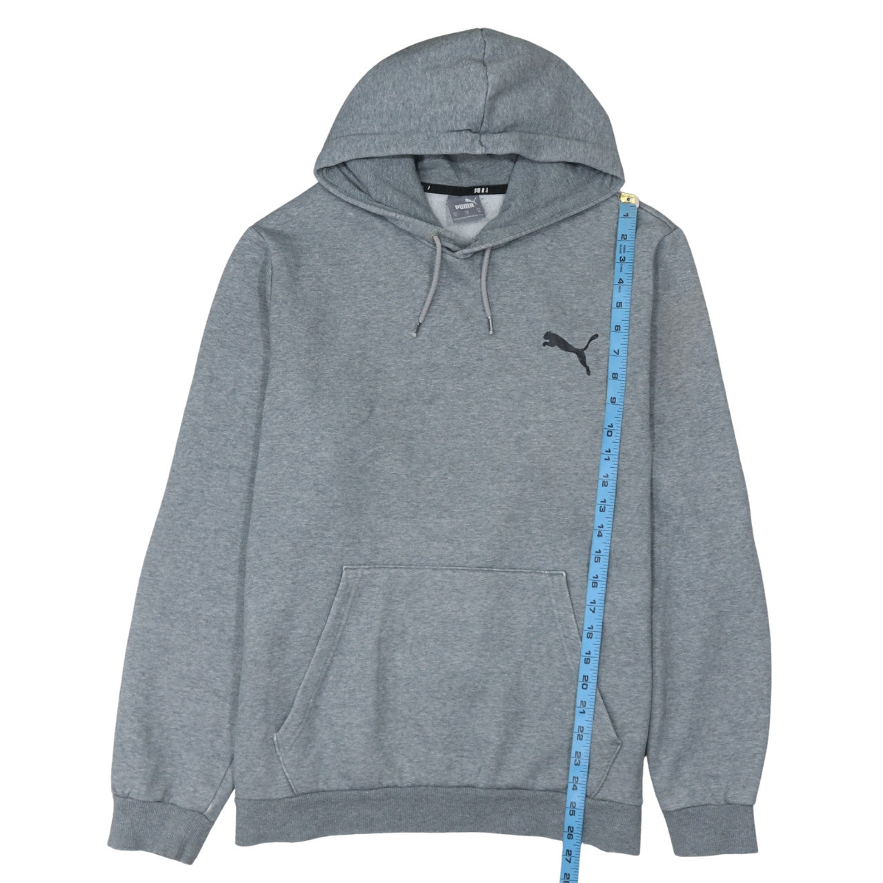 Puma Men's Grey XL Pullover Hoodie with Logo and Kangaroo Pocket
