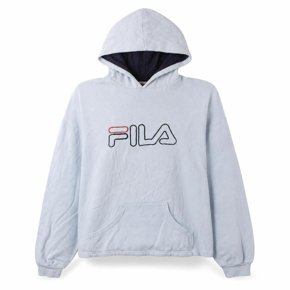 Fila Womens Light Blue Pullover Hoodie Size L Logo Embroidered