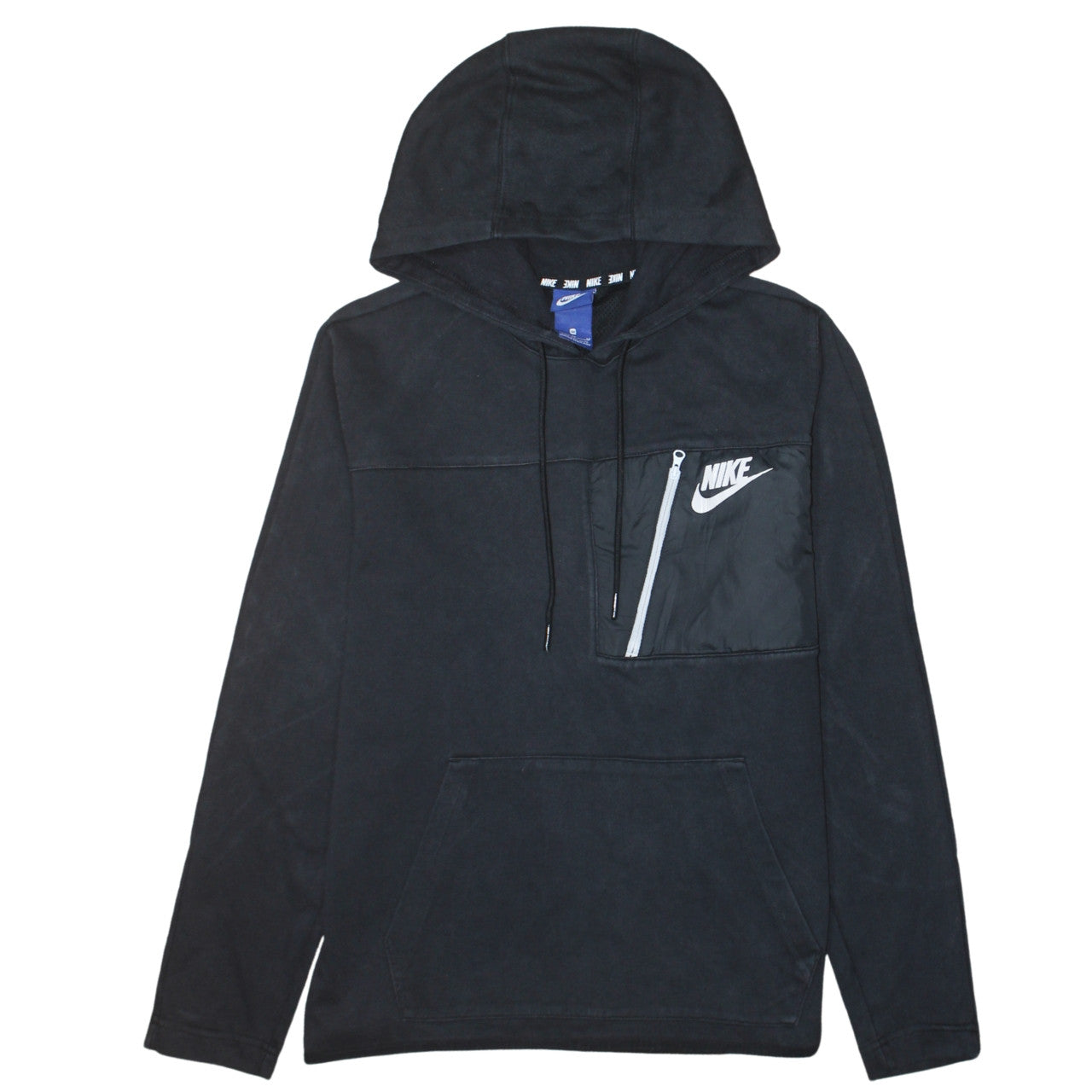 Nike Men Black Pullover Hoodie M Logo Zip Pocket Sportswear