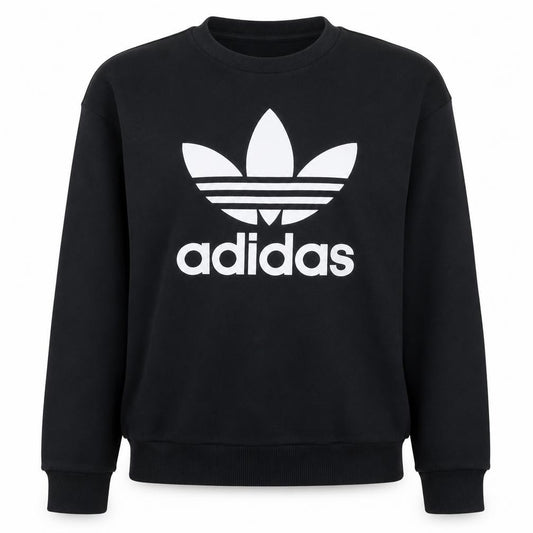 Adidas Womens Black Crew Neck Pullover Sweatshirt Size XS Classic Logo