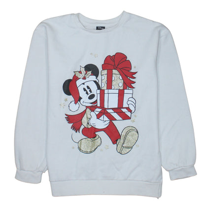 Front view of Disney at Primark girls’ white christmas mickey mouse sweatshirt 13-14 years