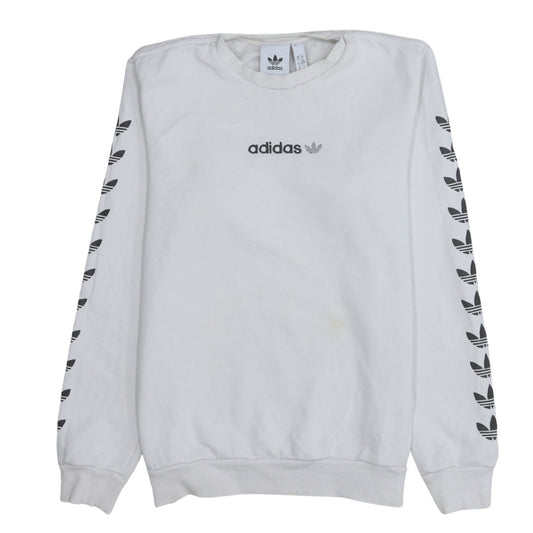 adidas Mens White XS Pullover Sweatshirt Crew Neck Logo Graphic Print