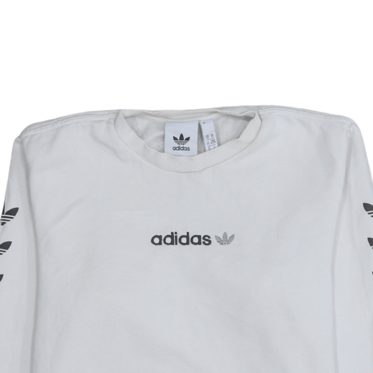 adidas Mens White XS Pullover Sweatshirt Crew Neck Logo Graphic Print
