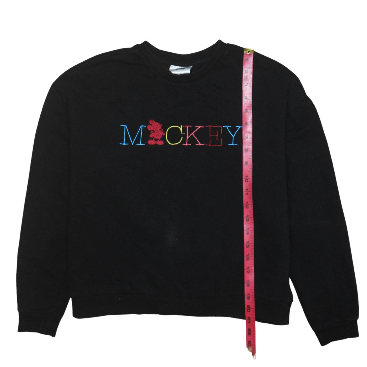 Disney Women Black Small Mickey Embroidered Pullover Sweatshirt