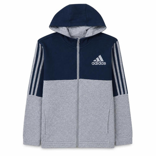 Adidas Boys Grey & Navy Full Zip Hoodie Size 13-14A 164cm Cotton Blend
